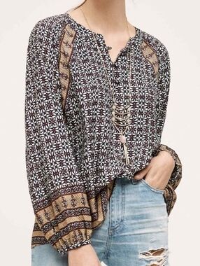 New Anthropologie Tylho Aubina Long Sleeve Peasant Top Blouse